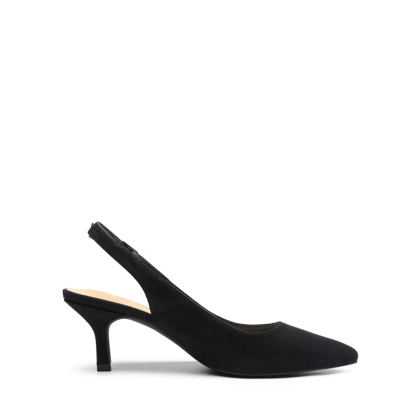 Slingback Pointed Toe Kitten Heel Pumps - BLACK SUEDE - 3